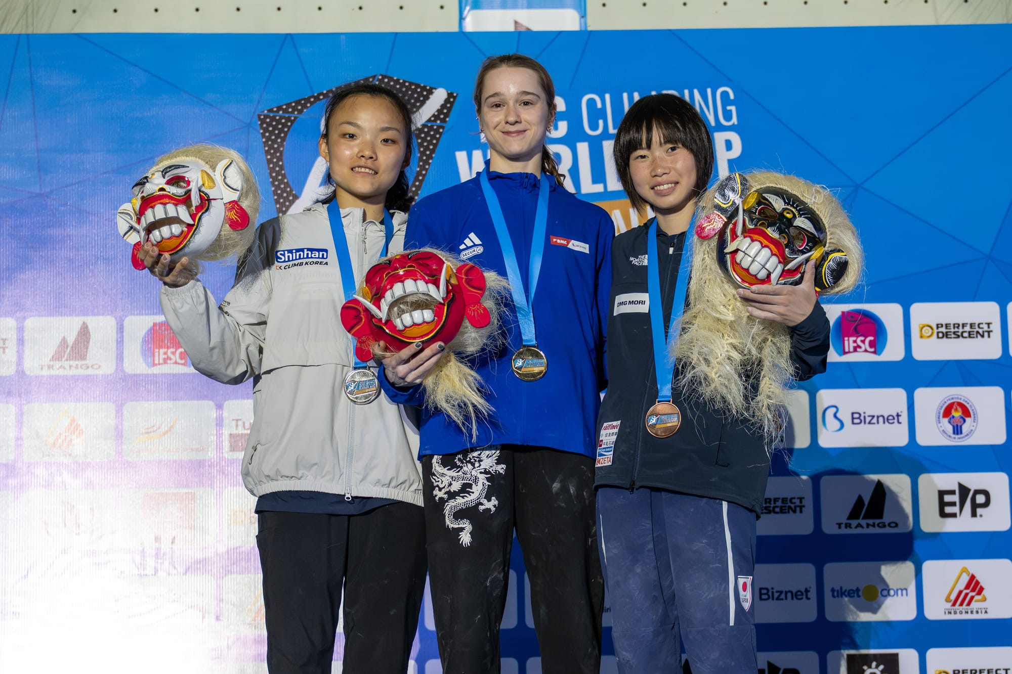 Women's Lead podium with masks