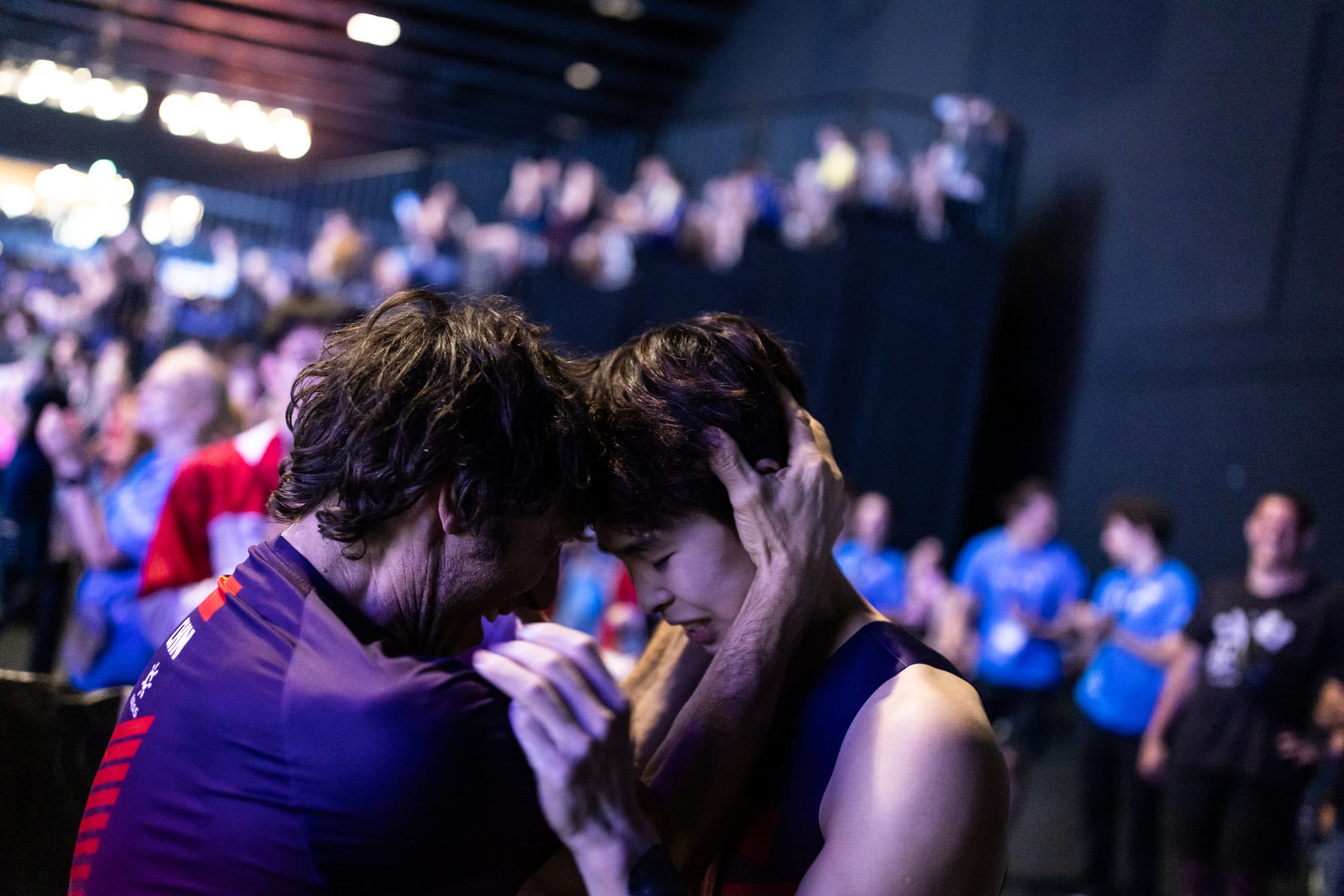 Pan celebrating with his coach