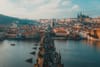 Vew of Prague bridge, the castle and the old town.