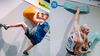 Toby Roberts and Janja Garnbret celebrating their tops of the 4th boulder